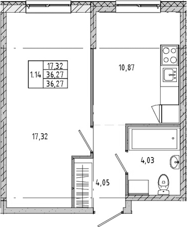 1-комнатная квартира 35.57 м², 1/21 эт., ЖК «Новые горизонты 2»